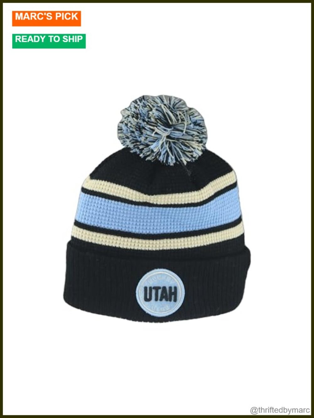 Waffle Knit Beanie Hat NHL Utah Hockey Club Embroidered Pom